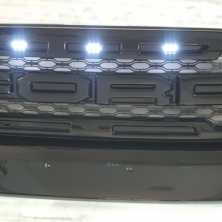FORD RANGER 2015-2020 ALSO 2020-2021 FULL GLOSS GRILL V2 WHITE OR AMBER LEDS
