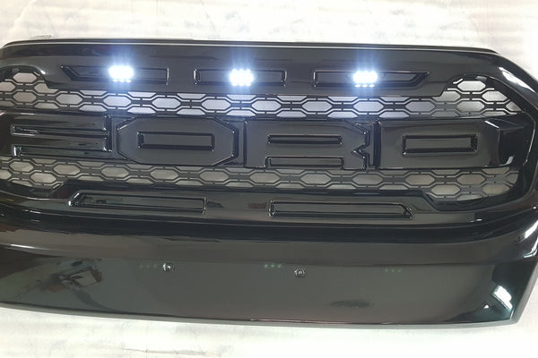 FORD RANGER 2015-2020 ALSO 2020-2021 FULL GLOSS GRILL V2 WHITE OR AMBER LEDS