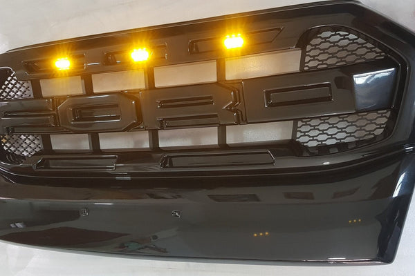 FORD RANGER 2015-2020 ALSO 2020-2021 FULL GLOSS GRILL V2 WHITE OR AMBER LEDS