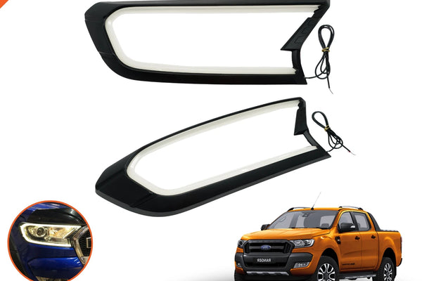 FORD RANGER 2015-2021Matt black LED DRL HeadLight Lamp Cover Trim