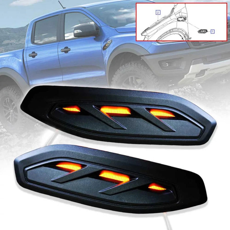 Fit Ford Ranger Raptor 2018-2021 Side Vent Cover Trim Matte Black Orange Led