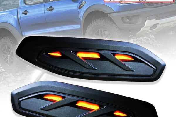 Fit Ford Ranger Raptor 2018-2021 Side Vent Cover Trim Matte Black Orange Led